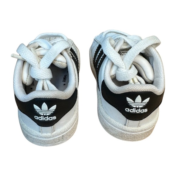 ADIDAS Baby Toddler 4K Superstar 3 Stripe Leather Sneakers White With Navy Blue - Picture 3 of 15